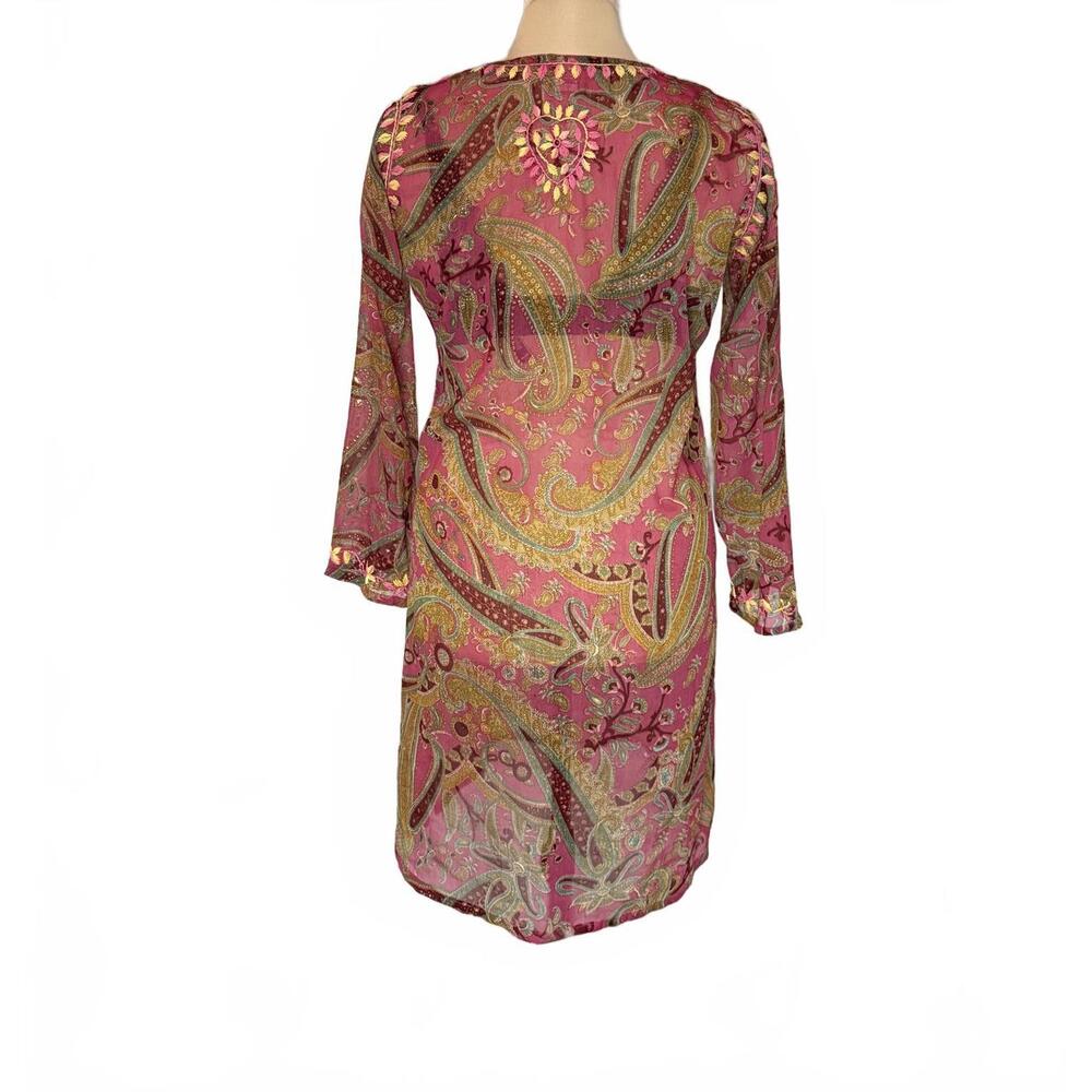 Bohemian Style Sheer Silk Paisley Print Tunic sz 8 - Picture 2 of 7